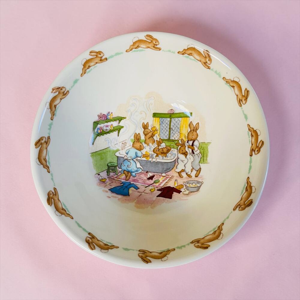 VINTAGE 1980s Royal Doulton Bunnykins Bunny Rabbit Bath Time Child's Bowl Dish